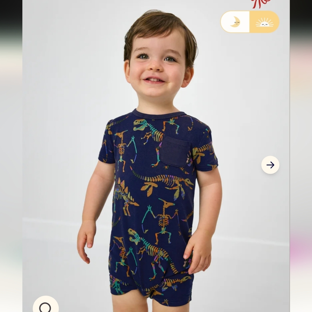 ❌❌❌ SOLD Little Sleepies Fossil Quest Pocket Shorty Romper 2T Dinosaur